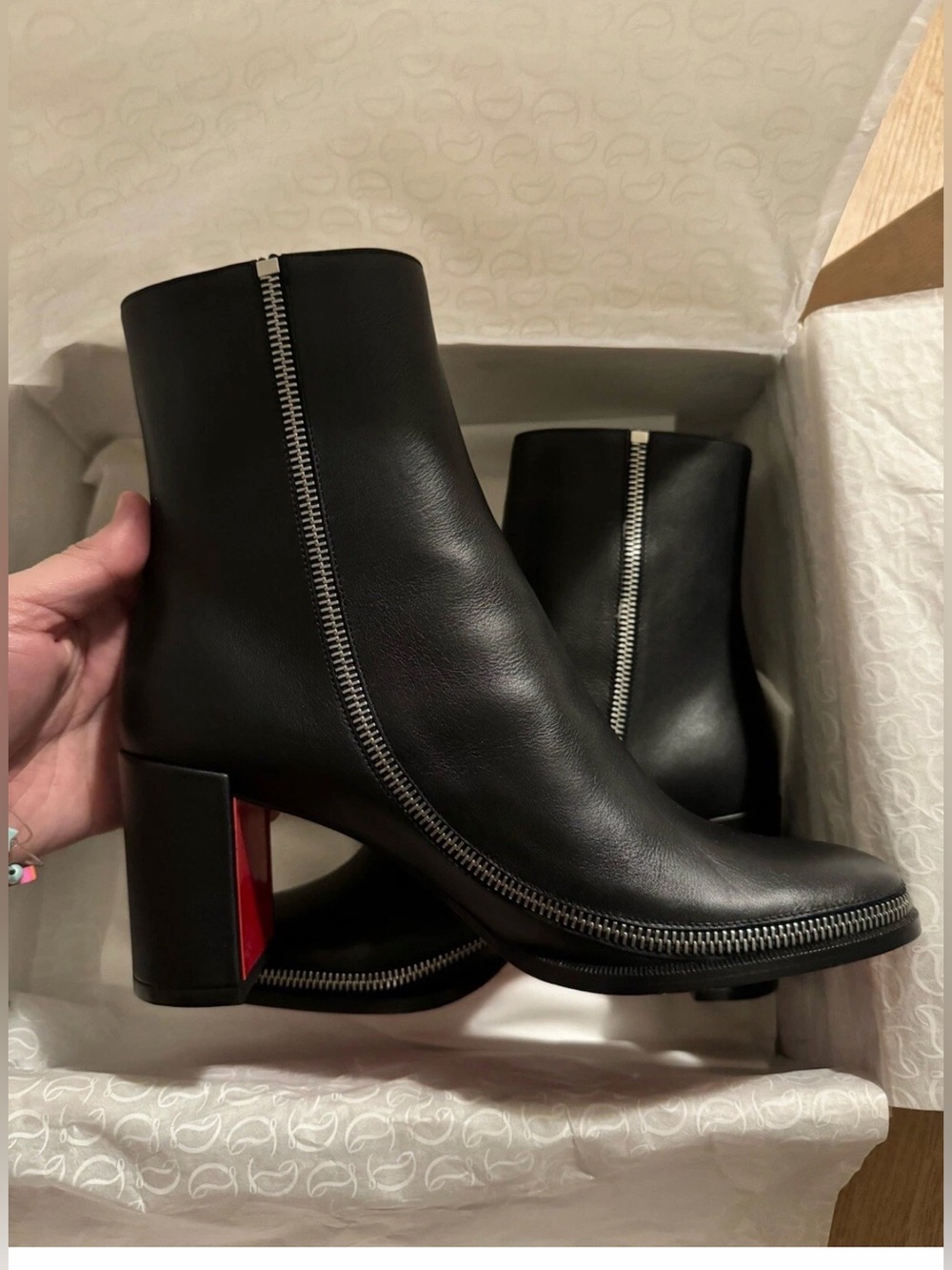 Christian Louboutin  Black Leather Ankle Boots with side Zipper size 7.5 - Picture 2 of 10